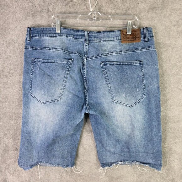 Mens Grindhouse Blue Denim Shorts Distressed Bermuda 12" Inseam Cut Off Size 42 - Picture 5 of 10